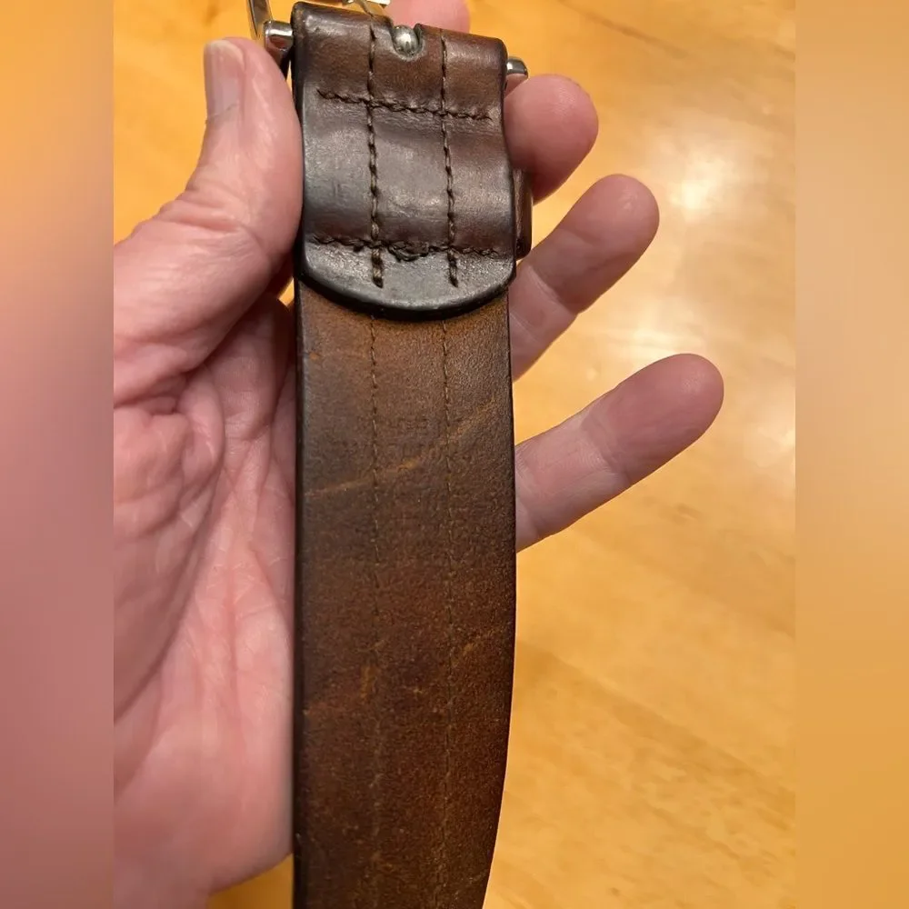Men's Brown Leather Belt rugged leather cowboy outdoor 38  stitching Guatemala